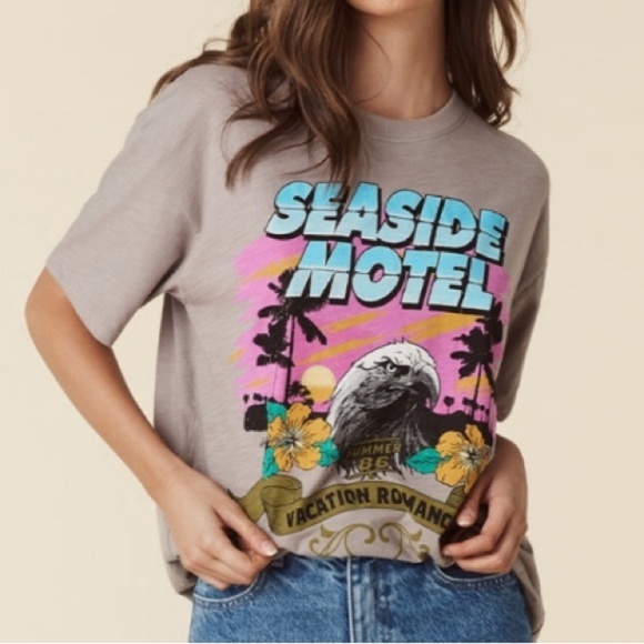 Spell & The Gypsy Seaside Motel Biker Tee In Pebble Small NWT - Picture 1 of 9
